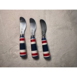 Tag Stainless Steel Cheese / butter Spreader Set 3 Red White Blue Striped